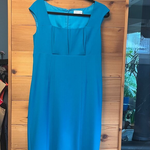 Calvin Klein Teal Cap Sleeve Sheath Dress Size 10 - Picture 1 of 8